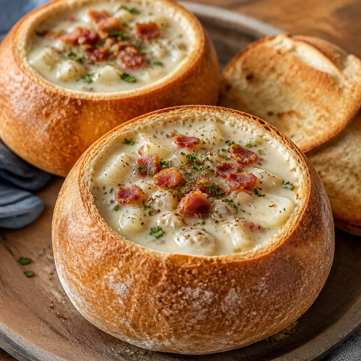 New England Clam Chowder in Sourdough Bowls