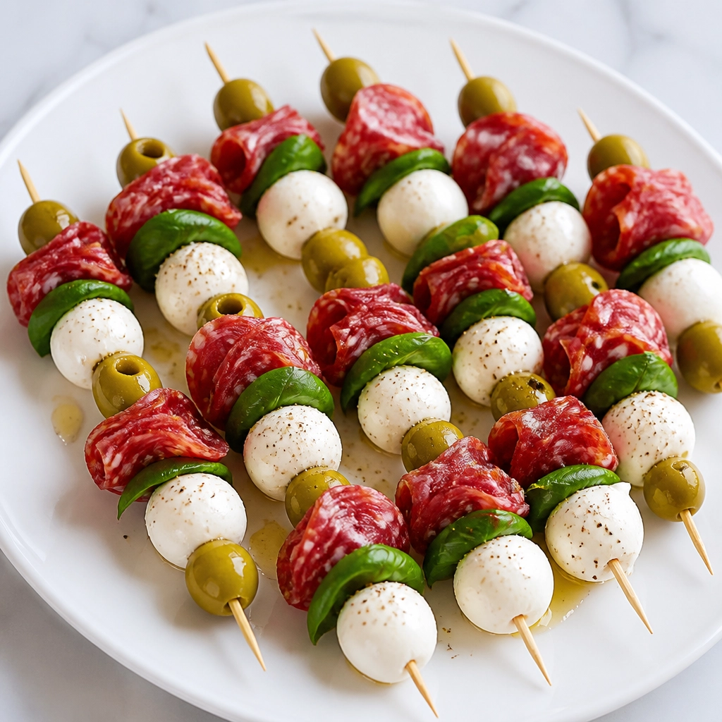 Spiedini di Salame, Mozzarella e Olive