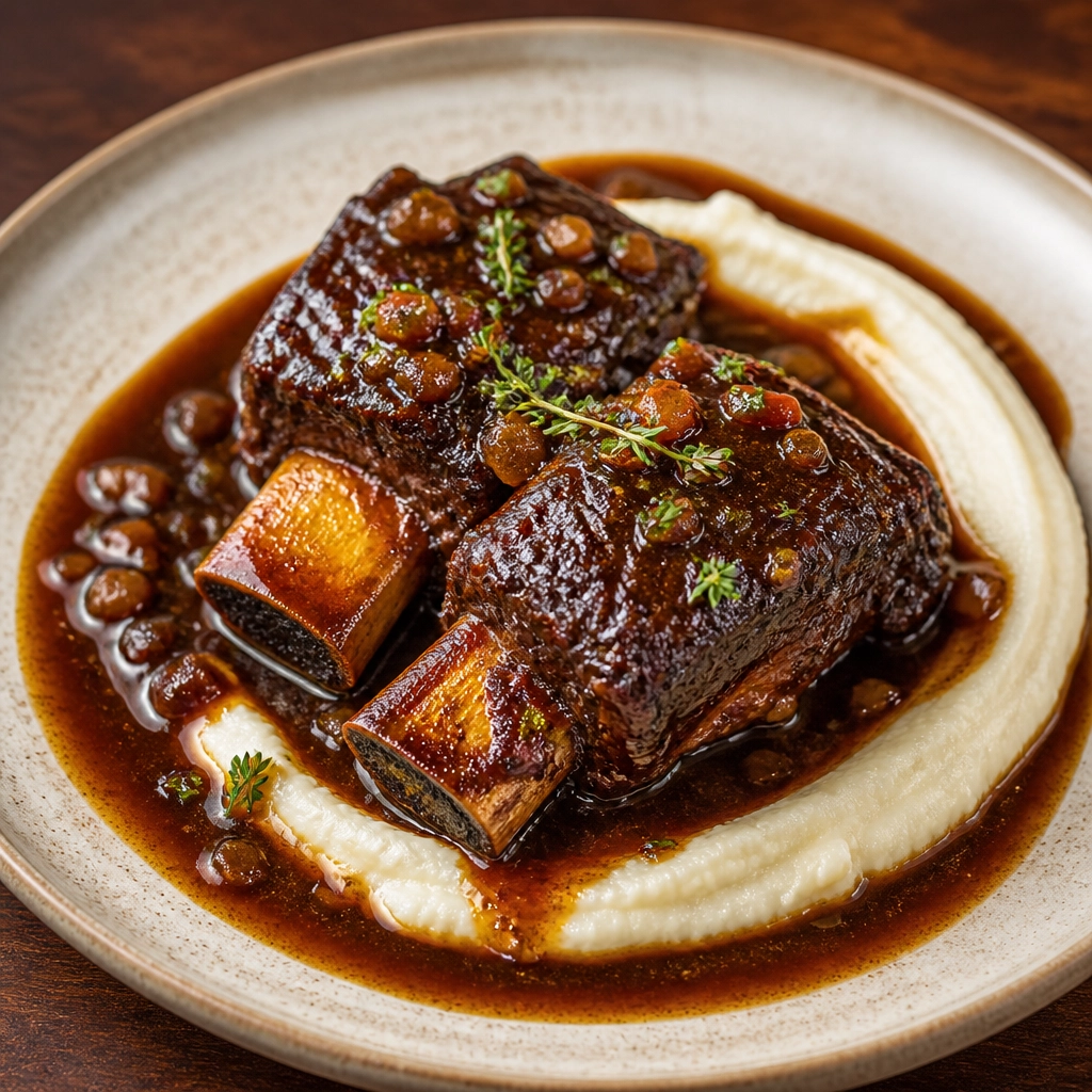 Geschmorte Cotes de Boeuf, Blumenkohlpüree