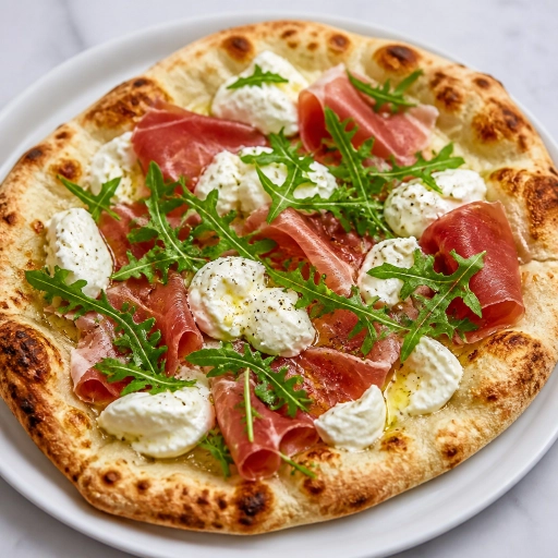 Pizza Bianca con Prosciutto, Burrata e Rucola
