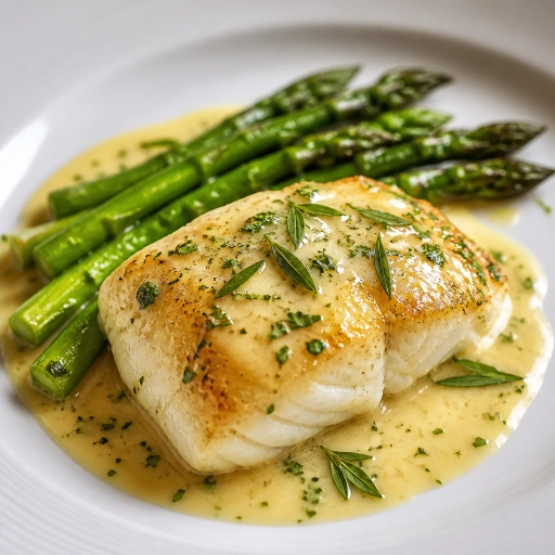 Filet de Fletan, Beurre Blanc et Asperges