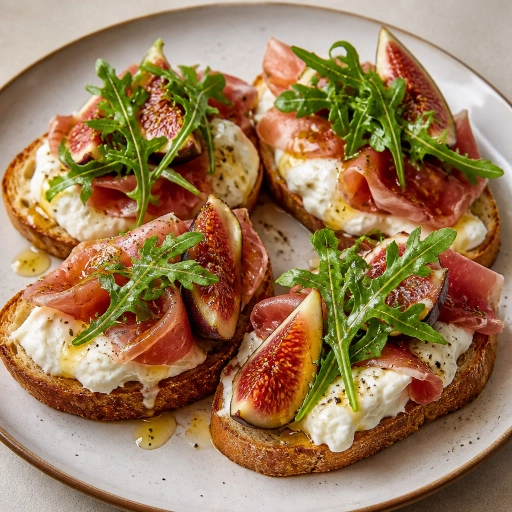 Burrata e Prosciutto con Fichi e Rucola su Crostini