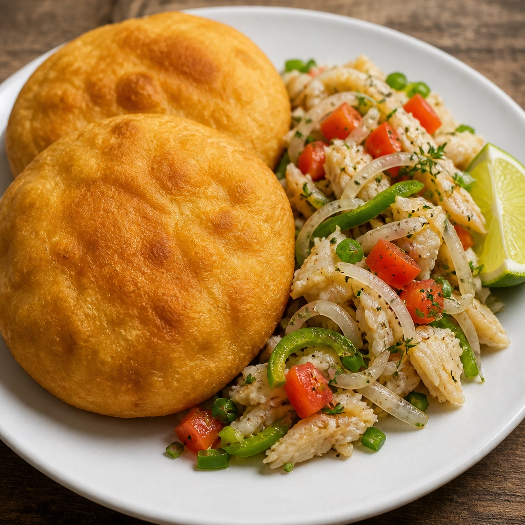 Bakes with Saltfish Buljol