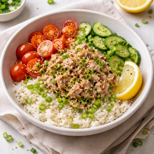 Summer Tuna Rice Bowl with Cucumber and Tomato