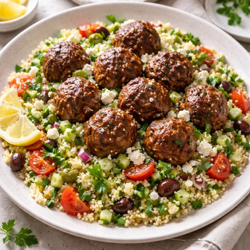 Harissa Beef Meatballs with Herby Couscous Salad
