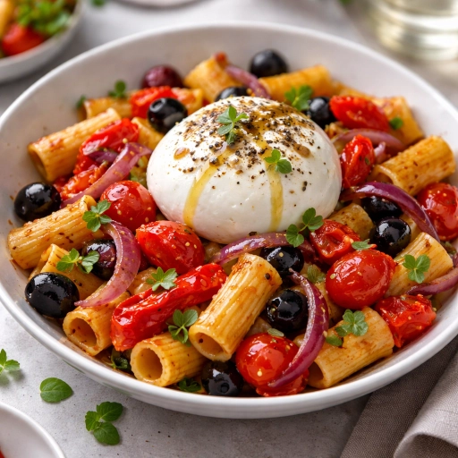 Oven-Baked Burrata Pasta with Peppers and Olives