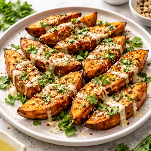 Roasted Sweet Potatoes with Tahini-Lemon Dressing