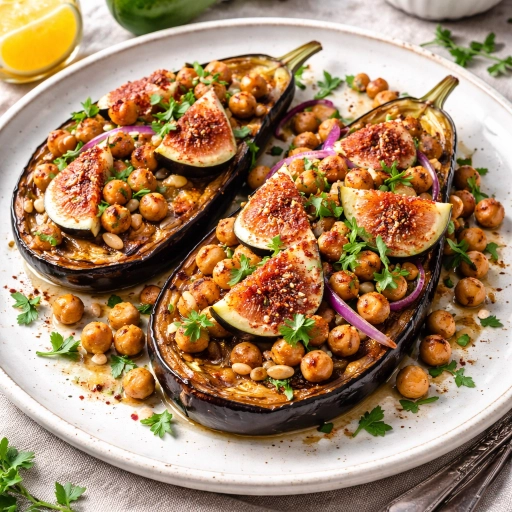 Roasted Eggplant with Figs and Chickpeas