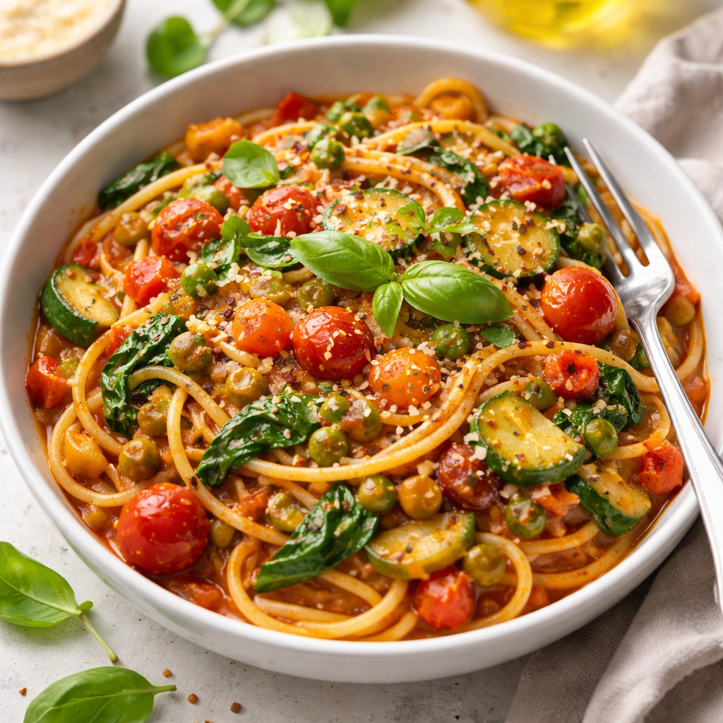 Tomaten- und Gemüse-Eintopf-Pasta