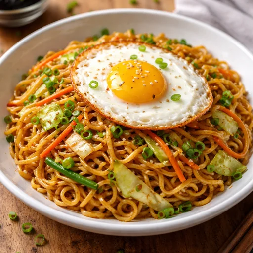 Vegetable Stir-Fried Noodles with Crispy Egg