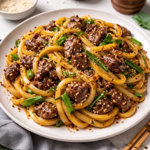 Stir-Fried Udon with Beef and Sesame