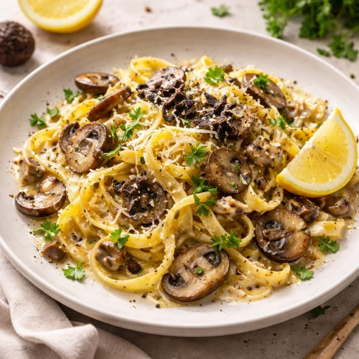Tagliatelle with Lemon-Truffle Mushrooms