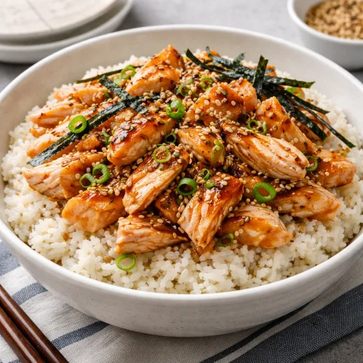 Steamed Rice Bowl with Grilled Salmon Flakes and Sesame