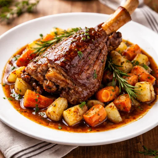 Braised Lamb Shank with Rosemary Jus and Root Vegetables