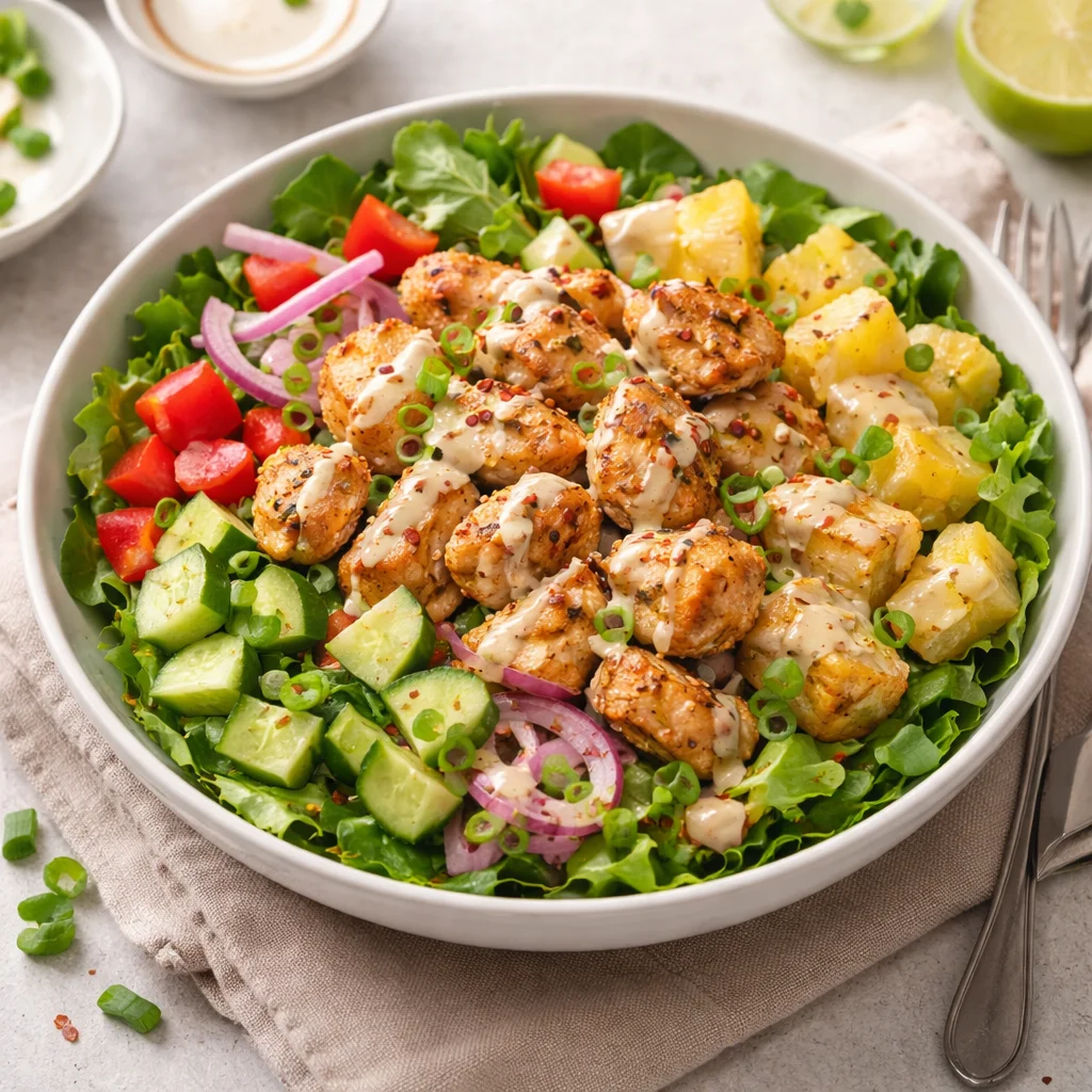 Hawaii-Salatbowl mit Hähnchen und Ananas