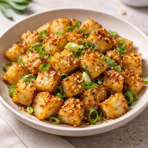 Roasted Kohlrabi Cubes from the Oven with Sesame