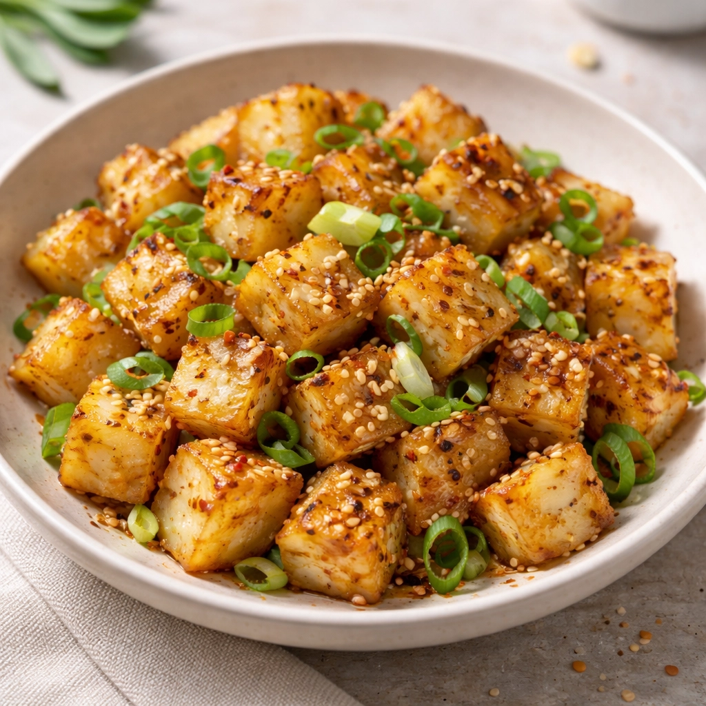 Roasted Kohlrabi Cubes from the Oven with Sesame