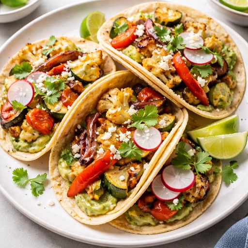 Tacos de Verduras Asadas con Salsa de Aguacate