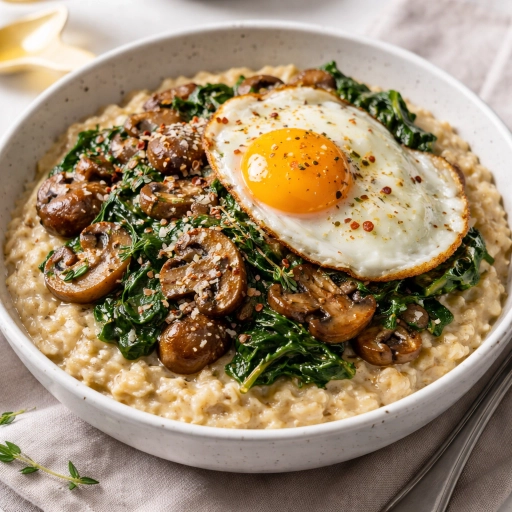 Savory Oatmeal with Mushrooms, Spinach and Fried Egg