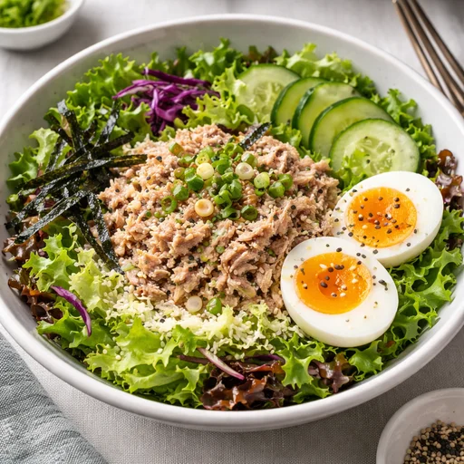 Japanese-Style Tuna, Egg & Greens Salad Bowl