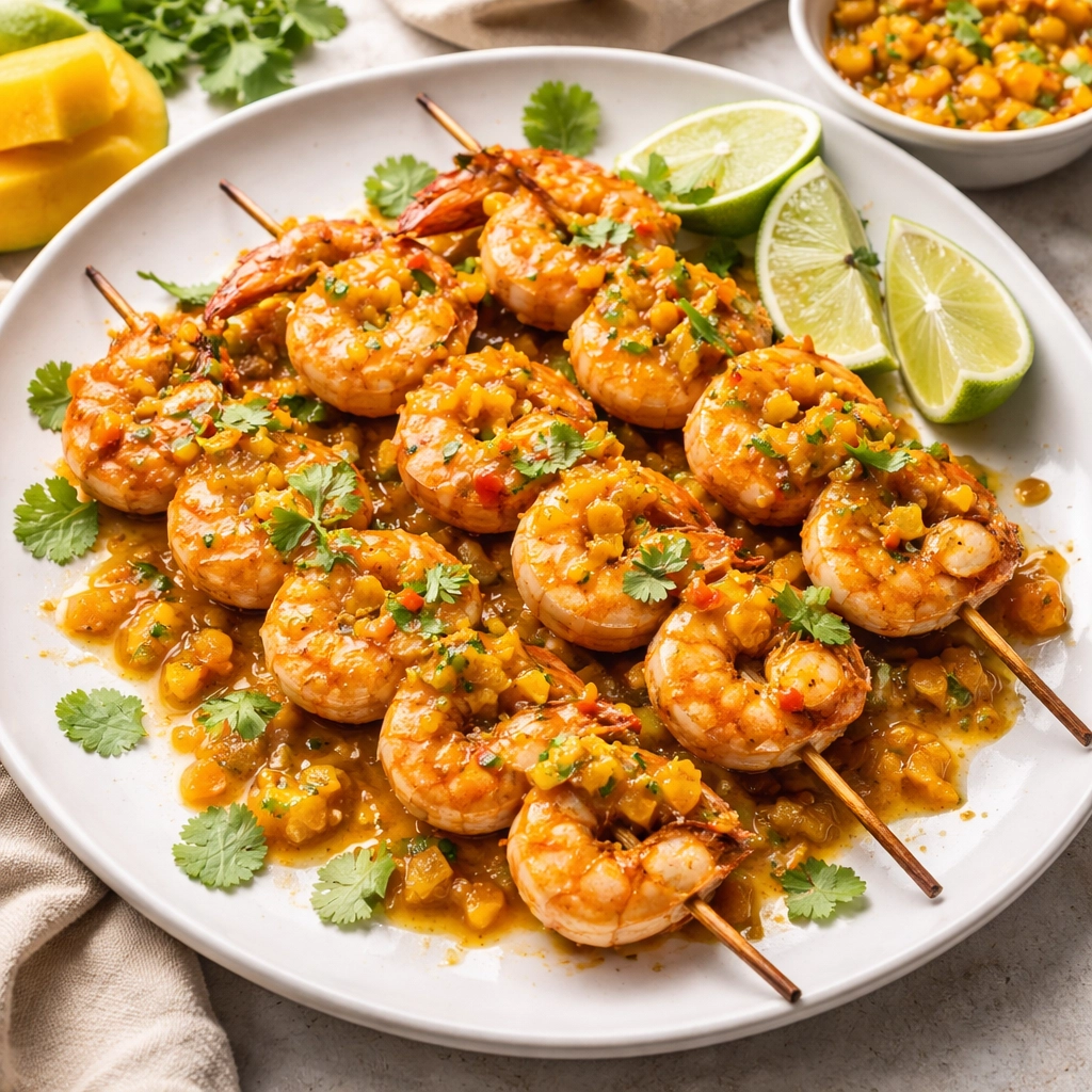 Mango Habanero Prawn Skewers