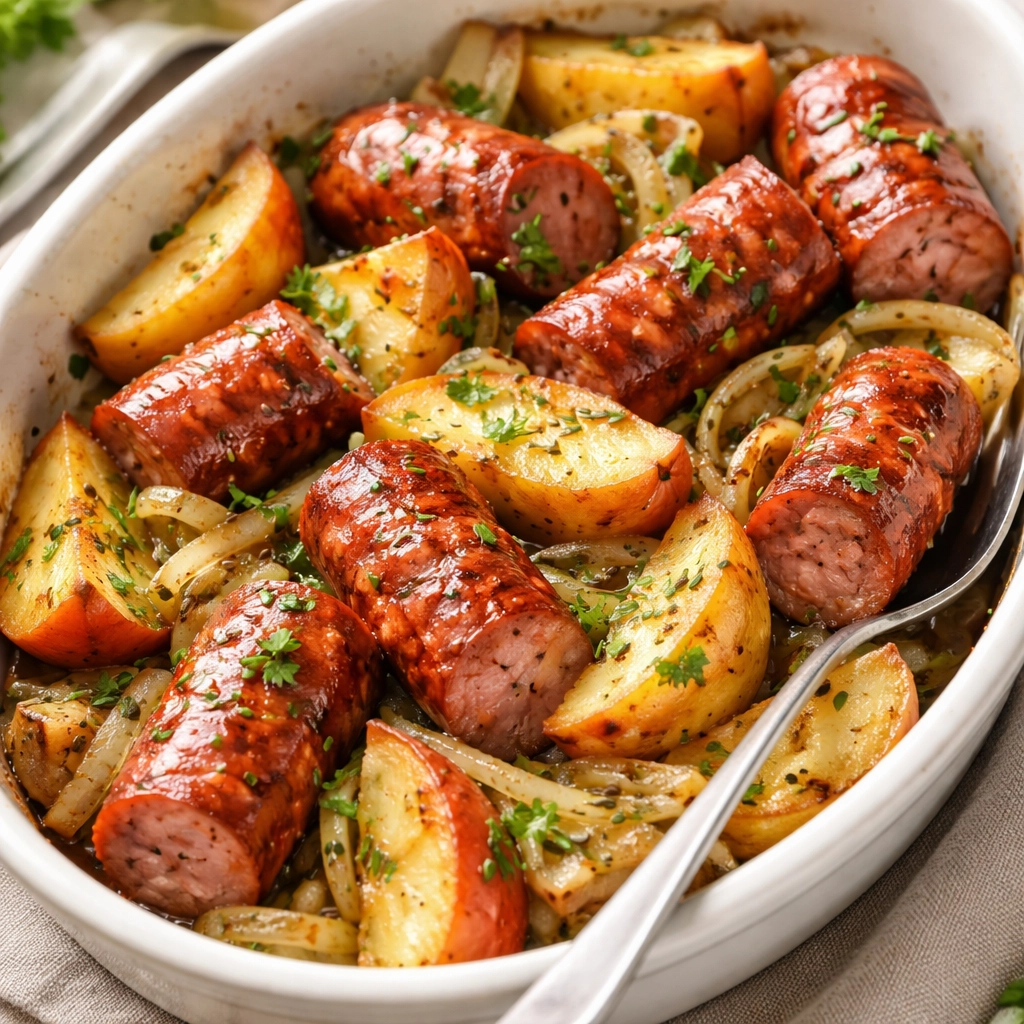 Kiełbasa pieczona z jabłkiem